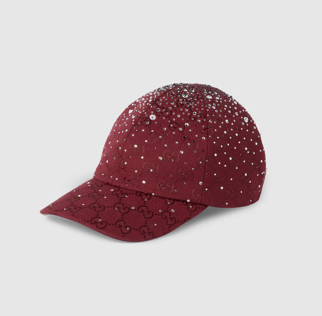 Cappellino da baseball in tessuto GG con cristalli